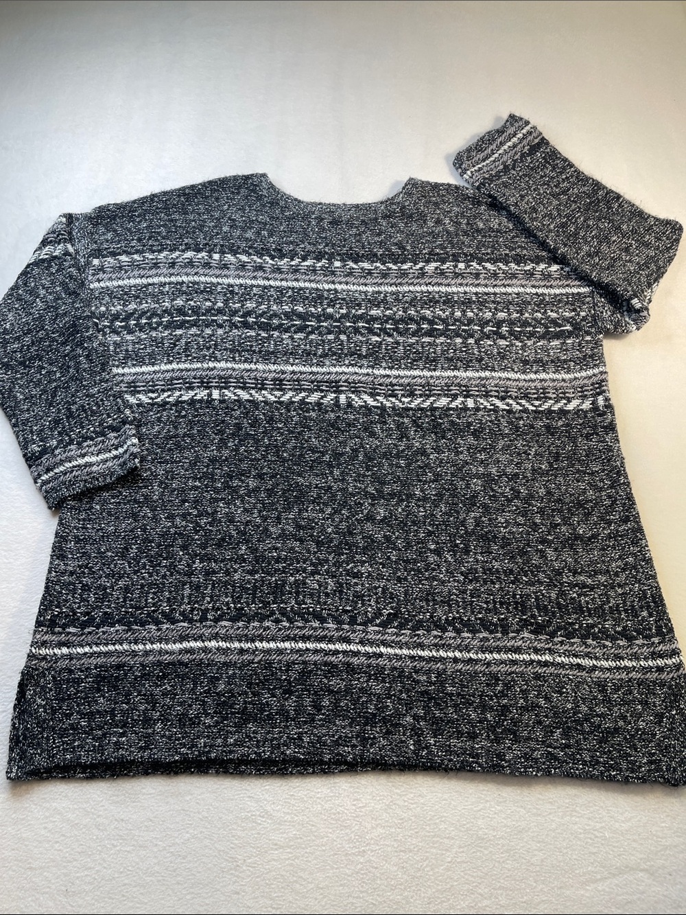 J. Jill Black & White Marled Crewneck Sweater WOMENS XL